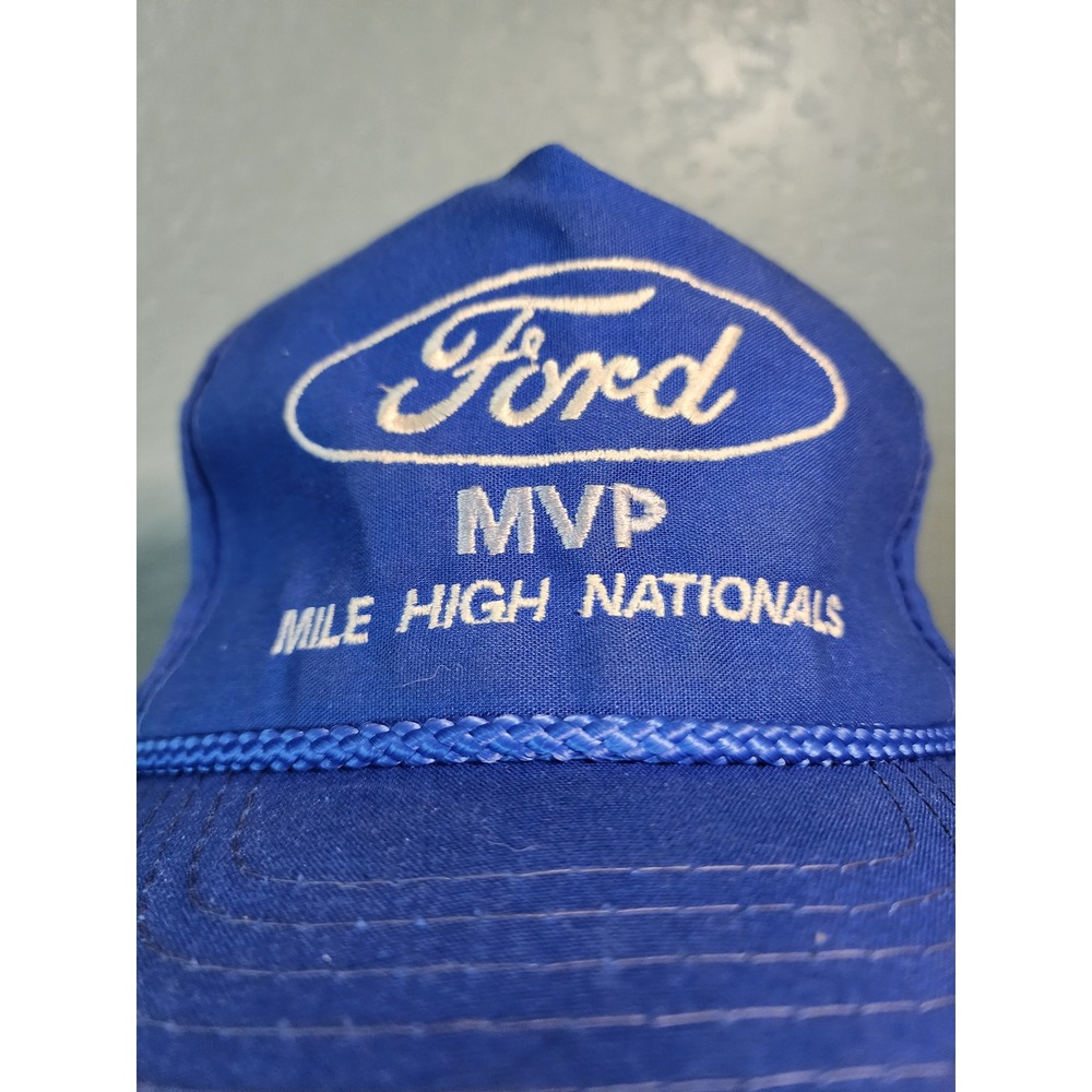 Vintage Ford Mile High Nationals MVP Trucker Hat Blue Snapback Racing Cap NHRA